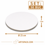 Disc gros tort rotund alb kraft O25 cm 3 mm din carton alimentar ArtisPack