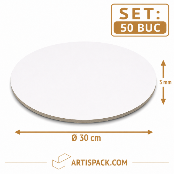 Disc gros tort rotund alb kraft O30 cm 3 mm ArtisPack 50 buc