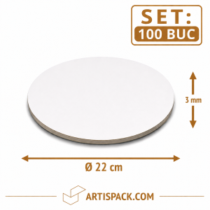 Disc gros tort rotund alb kraft O22 cm 3 mm din carton alimentar ArtisPack
