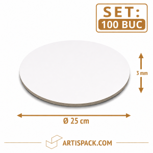 Disc gros tort rotund alb kraft O25 cm 3 mm din carton alimentar ArtisPack