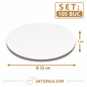 Disc gros tort rotund alb kraft O28 cm 3 mm din carton alimentar ArtisPack