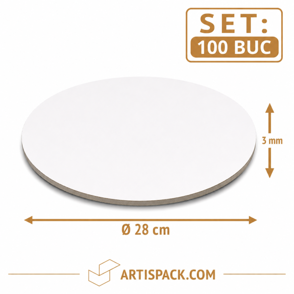 Disc gros tort rotund alb kraft O28 cm 3 mm din carton alimentar ArtisPack