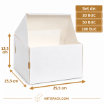Cutie pentru tort albă 25,5×25,5×12,5 cm Art, set 20, 50 și 100 bucăți