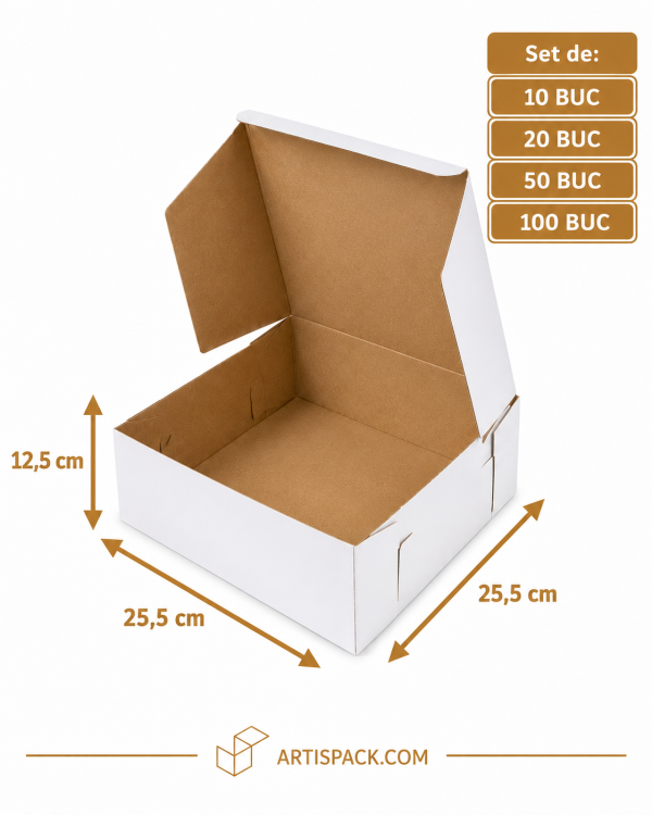 Cutie tort alb/kraft 25,5x25,5x12,5 cm ArtisPack