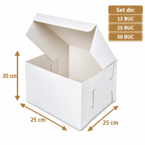 Cutie tort alba 25x25x20 cm, seturi de 12, 25 si 50 bucati