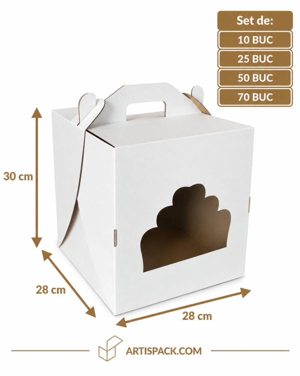Cutie tort alb/kraft cu fereastră 28x28x30 cm ArtisPack
