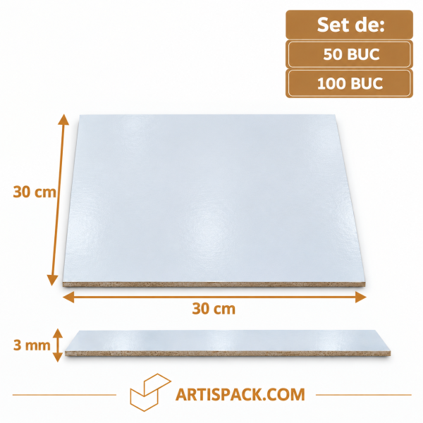 Platou tort patrat 2 fete ALB/KRAFT 30x30 cm 3 mm Art Platou tort patrat 2 fete ALB/KRAFT 30x30 cm 3 mm Art