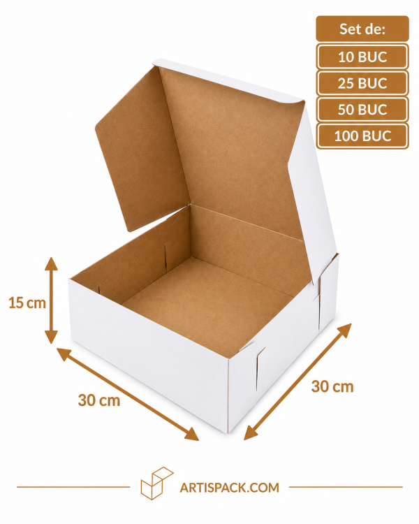 Cutie tort alb/kraft 30x30x15 cm ArtisPack