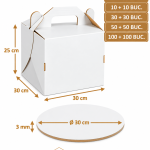 Set cutie tort alb/kraft cu mâner 30x30x25 cm cu Disc gros tort alb/kraft O30 cm 3 mm Art