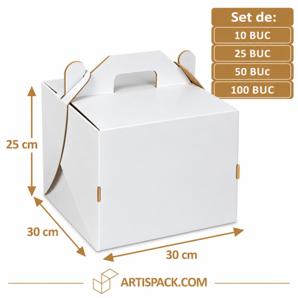 Cutie tort alb/kraft cu maner 30x30x25 cm Art Cutie tort alb/kraft cu maner 30x30x25 cm Art