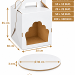 Set cutie tort alb/kraft cu fereastră 30x30x35 cm cu Disc gros tort alb/kraft O30 cm 3 mm Art