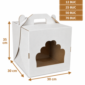Cutie tort alb/kraft cu fereastră 30x30x35 cm ArtisPack