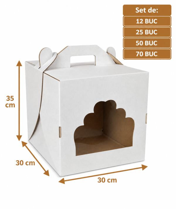 Cutie tort alb/kraft cu fereastră 30x30x35 cm ArtisPack