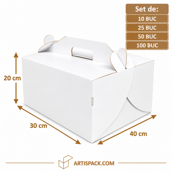 Cutie tort alb/kraft cu mâner 30x40x20 cm ArtisPack Cutie tort alb/kraft cu mâner 30x40x20 cm ArtisPack