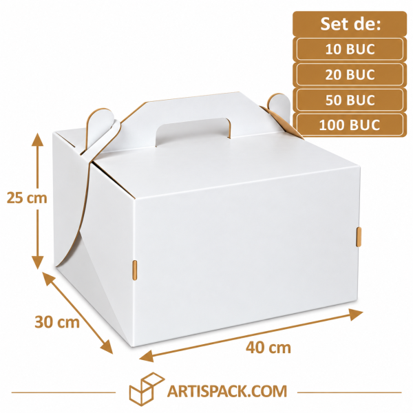 Cutie tort alb/kraft cu maner 30x40x25 cm Art Cutie tort alb/kraft cu maner 30x40x25 cm Art