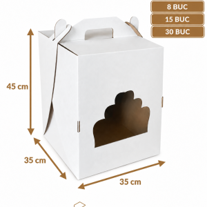 Cutie pentru tort alb/kraft 35,5 × 35,5 × 45 cm cu fereastră, ArtisPack
