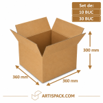 Set de cutii de transport din carton ArtisPack, dimensiuni 360x360x300 mm, pentru ambalarea, protejarea și transportul în siguranță al produselor.