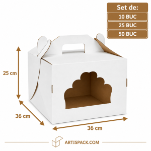 Cutie tort alb/kraft cu fereastră 36x36x25 cm ArtisPack