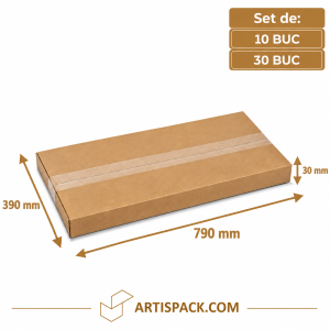 Set de cutii de transport din carton ArtisPack, dimensiuni 390x790x30 mm, pentru ambalarea, protejarea și transportul în siguranță al produselor.