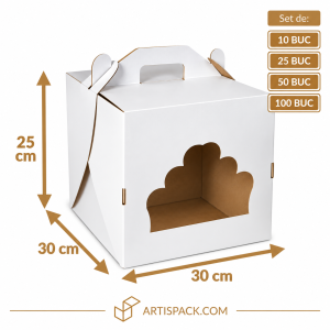 Cutie tort alb kraft cu fereastră 30x30x25 cm ArtisPack