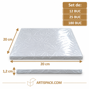 Platforma tort patrata alba 20x20 cm H1,2 cm Art. Seturi 12 buc, 25 buc, 180 buc.