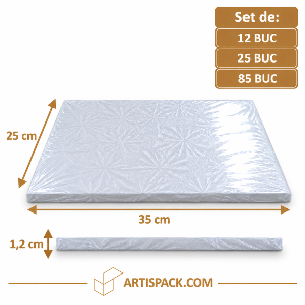 Platforma tort dreptunghiulara alba 25x35 cm H1,2 cm Art. Seturi 12 buc, 25 buc, 85 buc.